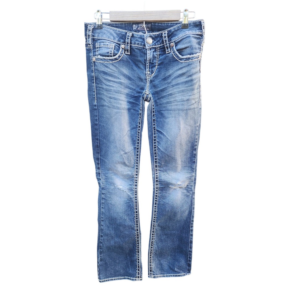 Silver Jeans Co Aiko Bootcut Jeans Medium Wash Mid Rise Contrast Stitch Denim
